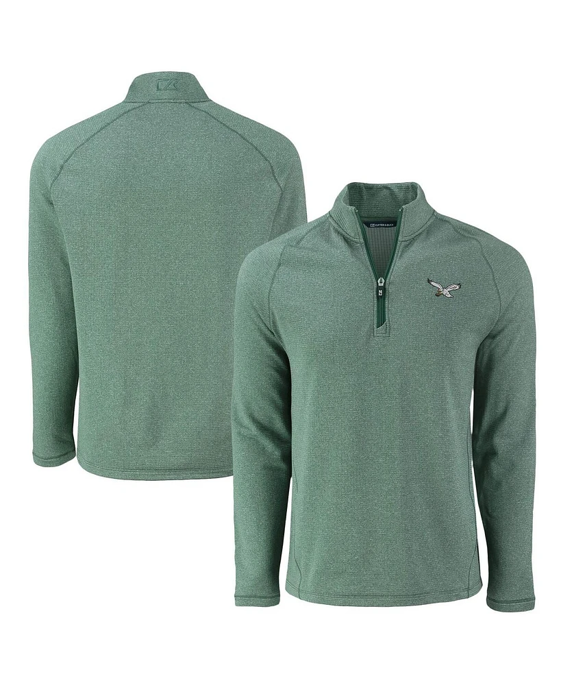 Cutter Buck Men's Heather Kelly Green Philadelphia Eagles Peshastin Eco Fleece Tri-Blend Raglan Quarter-Zip Jacket