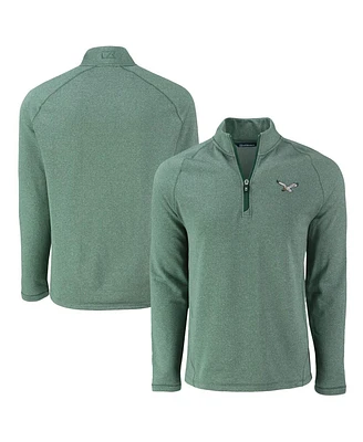 Cutter & Buck Men's Heather Kelly Green Philadelphia Eagles Peshastin Eco Fleece Tri-Blend Raglan Quarter-Zip Jacket