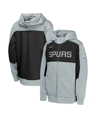 Nike Big Boys and Girls Silver/Black San Antonio Spurs Authentic On-Court Showtime Performance Full-Zip Hoodie