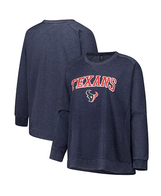 Profile Women's Navy Houston Texans Acid Wash Raglan Pullover Sweatshirt