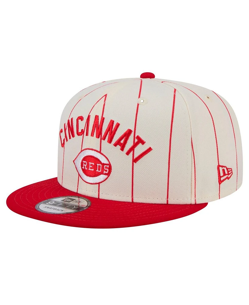 New Era Men's White Cincinnati Reds Jersey Pinstripe 9FIFTY Snapback Hat