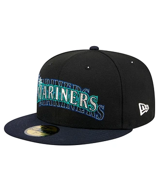 New Era Men's Black Seattle Mariners Shadow Stitch 59FIFTY Fitted Hat