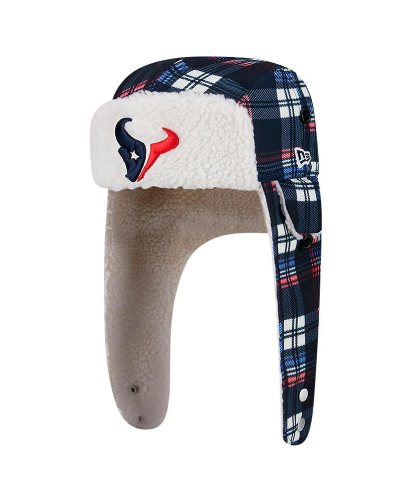 New Era Navy Houston Texans Sideline Plaid Sherpa Trapper Hat