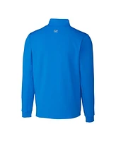 Cutter Buck Men's Blue Detroit Lions Helmet Traverse Stretch Quarter-Zip Pullover Top