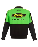 Jh Design Men's Black/Green Nascar City Chevrolet Legend Full-Snap Twill Uniform Jacket