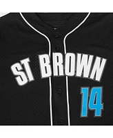 Pro Standard Men's Amon-Ra St. Brown Black Detroit Lions Player Name Number Mesh Button-Up Baseball Shirt