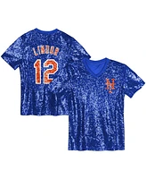 Outerstuff Juniors Francisco Lindor Royal New York Mets Name Number Sequin V-Neck Top