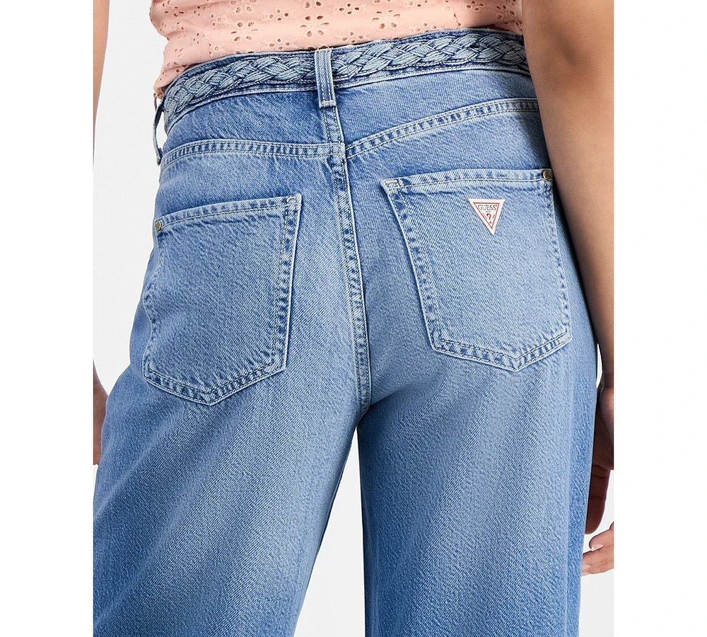 Guess Women's Braided-Waist Wide-Leg High-Rise Jeans