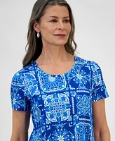 Jm Collection Petite Printed Short-Sleeve Top, Exclusively at Macy's