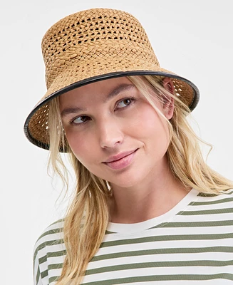 On 34th Faux-Leather-Trim Straw Bucket Hat, Exclusively at Macy's