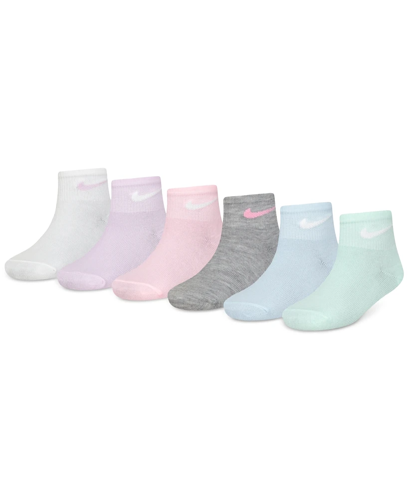 Nike Little Girls Metallic Swoosh Logo Quarter Socks, Pack of 6