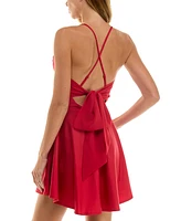 City Studios Juniors' Draped Sleeveless Satin Fit & Flare Dress