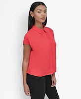 Dkny Petite Short-Sleeve Button-Front Blouse