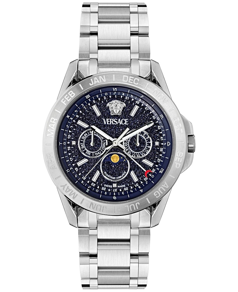 Versace Men's Swiss V-Galaxy Moonphase Stainless Steel Bracelet Watch 43mm