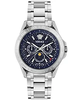 Versace Men's Swiss V-Galaxy Moonphase Stainless Steel Bracelet Watch 43mm