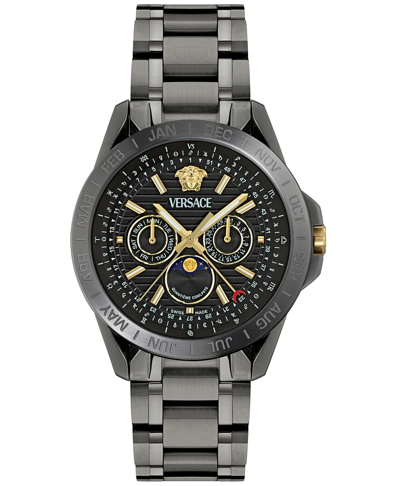 Versace Men's Swiss V-Galaxy Moonphase Gunmetal Ion Plated Bracelet Watch 43mm