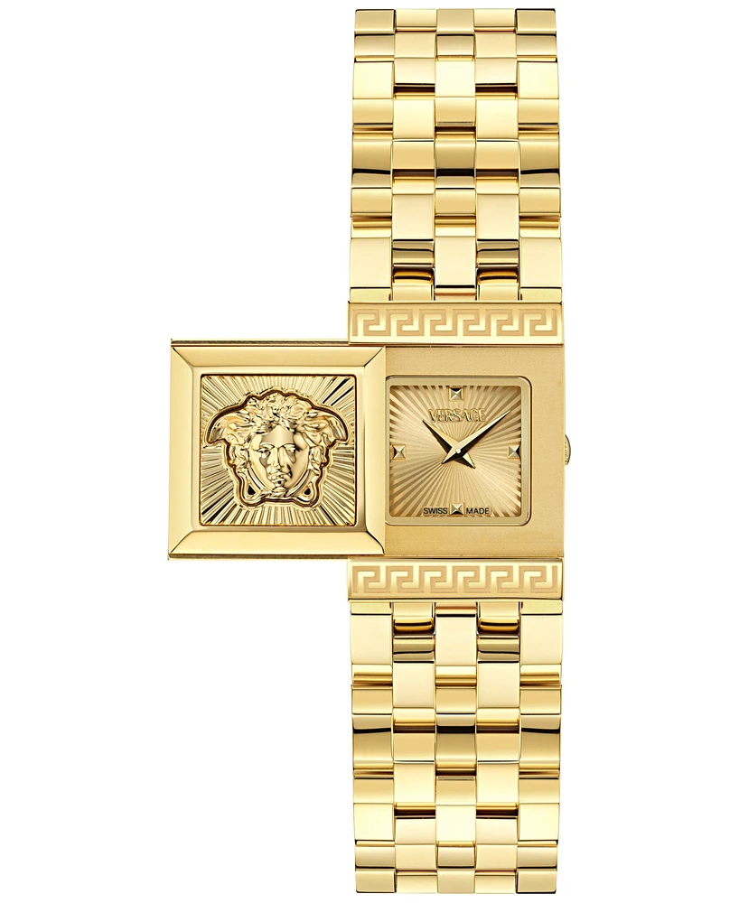 Versace Women's Swiss Reveal Square Gold Ion Plated Bracelet Watch 18x25mm