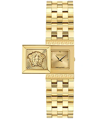 Versace Women's Swiss Reveal Square Gold Ion Plated Bracelet Watch 18x25mm