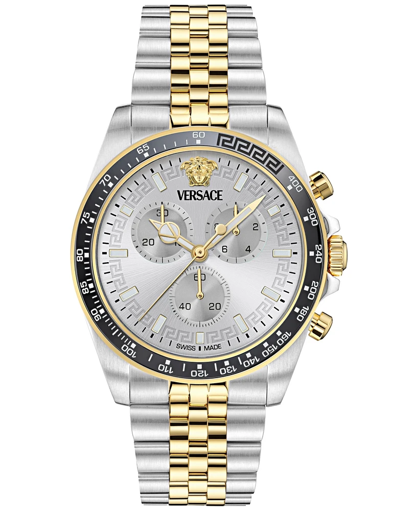 Versace Men's Swiss Chronograph Greca Chrono Wave Two-Tone Stainless Steel Bracelet Watch 43mm