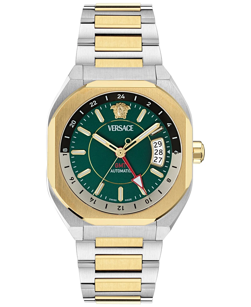 Versace Men's Swiss Automatic V-Contempo Gmt Two-Tone Stainless Steel Bracelet Watch 40x48mm