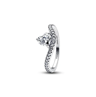 Pandora Sterling Silver Wavy Pave Heart Ring