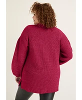 June + Vie Women's Plus Puff-Sleeve Mockneck Sweater