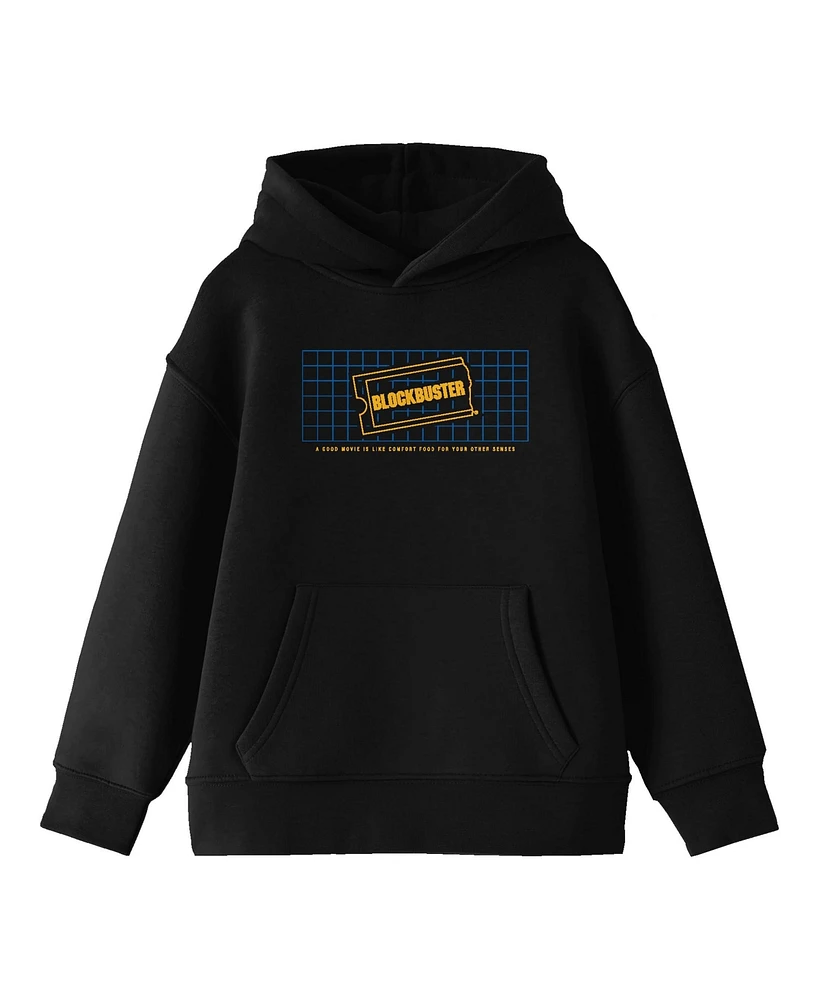 Blockbuster Boys A Good Movie Is Like Comfort Food For Your Other Senses Logo Grid Youth Black Hoodie-xs