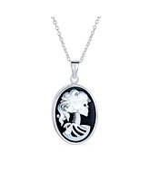 Bling Jewelry Black Oval Female Lolita Skelton Cameo Pendant Bezel Sterling Silver