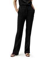 Women's Silk Straight Leg Trousers with Side Slit