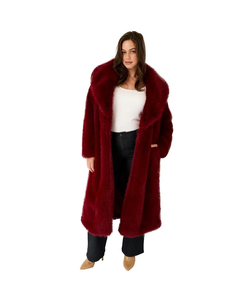 June + Vie Women's Plus Shaggy Faux Fur Coat