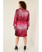 June + Vie Women's Plus Sequin Mockneck Dress