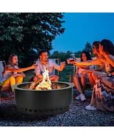 Aoodor Round Smokeless Fire Pit Ring, 36 Inch Double Layer Heavy Duty Metal Fire Pit Insert Liner for Outside Diy Campfire Above or In-Ground, Black