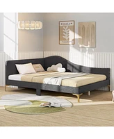 Rivet-Tufted Platform Bed with Metal Legs and Wood Slats
