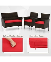 Gymax Pcs Patio Furniture Set w/Washable Cushions & Tempered Glass Coffee Table