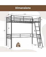 Loft Bed Metal Bed Frame with Ladder and Guardrails