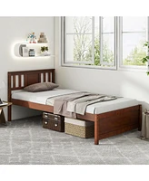 Wooden Platform Bed with Headboard and Slat Support