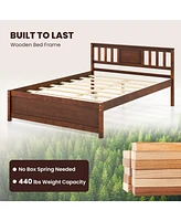 Wooden Platform Bed with Headboard and Slat Support