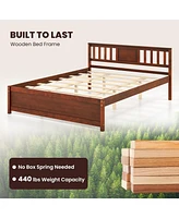 Wooden Platform Bed with Headboard and Slat Support