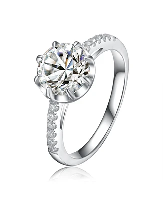 Sterling Silver White Gold Plated with Clear Cubic Zirconia Solitaire Ring