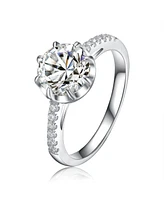 Sterling Silver White Gold Plated with Clear Cubic Zirconia Solitaire Ring