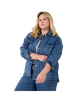 June + Vie Women's Plus Denim Utility Jacket