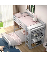 Space-Saving Loft Bunk Bed with Storage Bookcase, Ideal for Kids and Teen Bedrooms