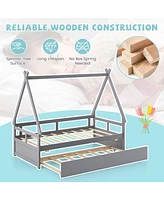 Playful House Bed with Trundle and Secure Guardrail for Children