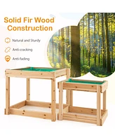 Wooden Sand and Water Tables with Protective Cover for Kids-Natural