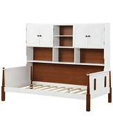 Bookcase with Shelves and Wooden Slat Support No Box Spring Needed for Living Room Bedroom