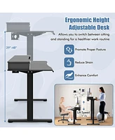 55"x 24" Electric Standing Desk with 2 Drawers Monitor Stand Storage Shelf