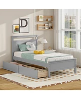 Wooden Bed Frame with 2 Drawers for Teens and Adults