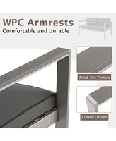2 Pcs Patio Aluminum Sofa Set Coffee Table Cushioned Loveseat Wpc Armrests