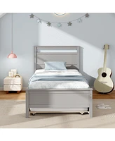Wooden Bed Frame with Trundle for Teens and Adults
