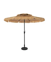 ft. Outdoor Double Layer Hawaiian Style Market Umbrella in Brown with Base and Crank Tilt